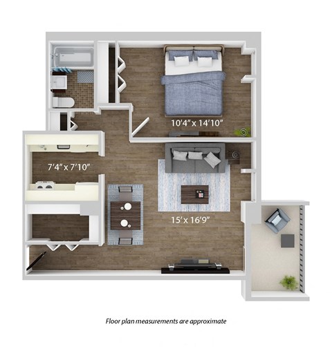 a 1 bedroom floor plan with a bathroom and a living room